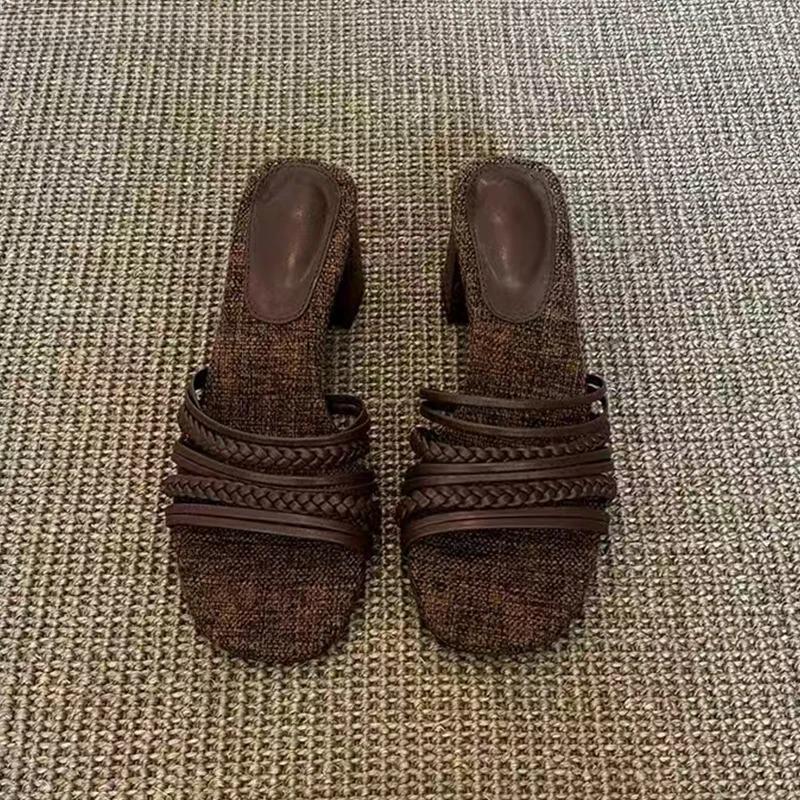 Fashion High Heels Women Slippers Chunky Shoes Fashion Heeled Sandals Woman Summer 2025 Pumps New Dress Slides Luxury Mujer De Sandalias