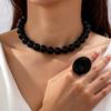 Exaggerated High-end Imitation Black Pearl Necklace and Ring, Simple and Versatile, Retail