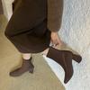 Sewing line rear zipper temperament square head cashmere high heel short boots women's autumn and winter thick heel thin boots