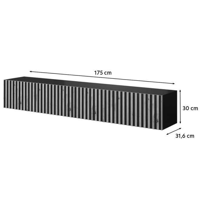 Măsuță TV - Negru cu fațadă din stejar artizanal - Telire - 175 x 31,6 x 30