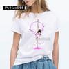 Elegant Ballet Print Short Sleeve T-shirt Women's Slim Fit Summer Top Modal Fabric Student Girl Fashion Polyester