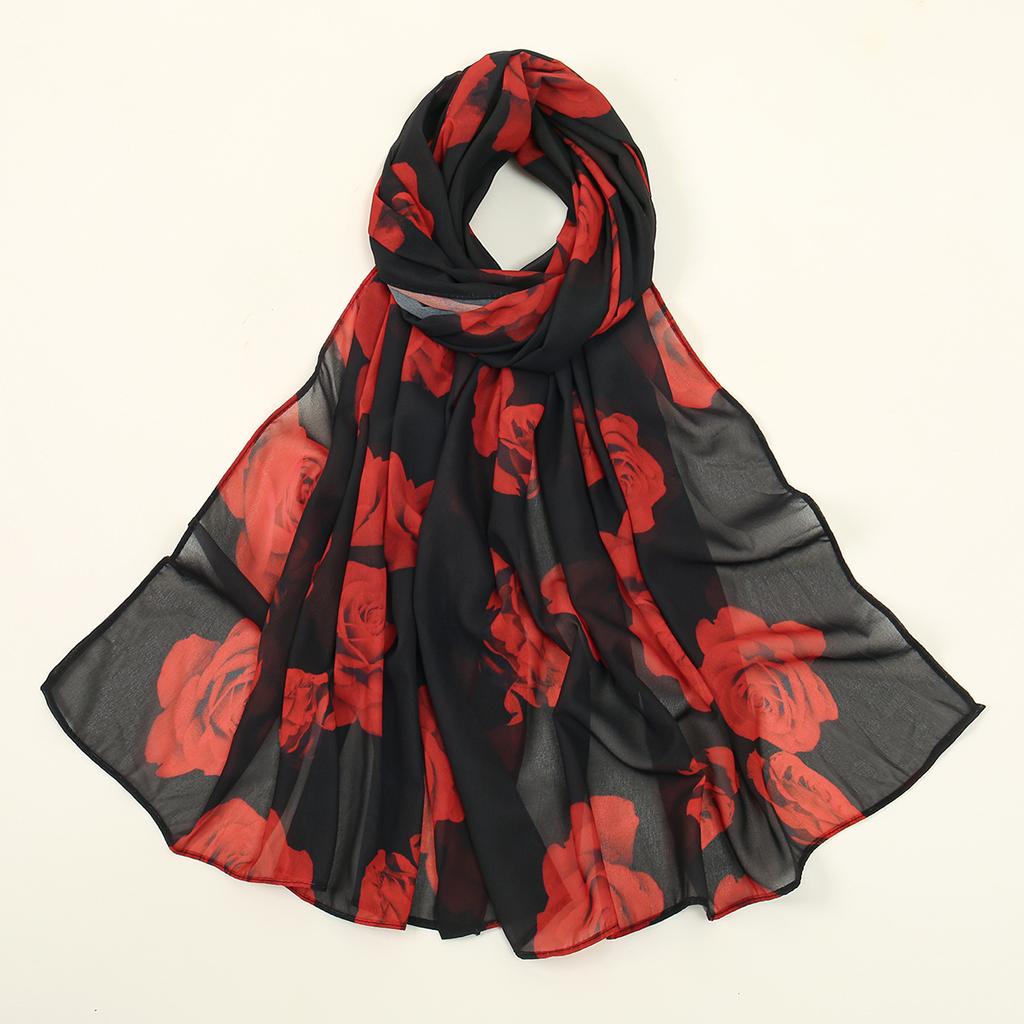 Rose Printed Chiffon Hijab Scarf Muslim Fashion Floral Printed Shawl Women Premium Chiffon Headscarf Beautiful Hair Wraps