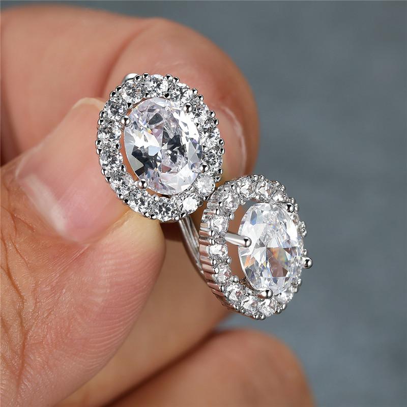 Luxury Crystal Yellow Oval Stone Earrings Multicolor Zircon Small Hoop Earrings Classic Silver Color Wedding Earrings For Women