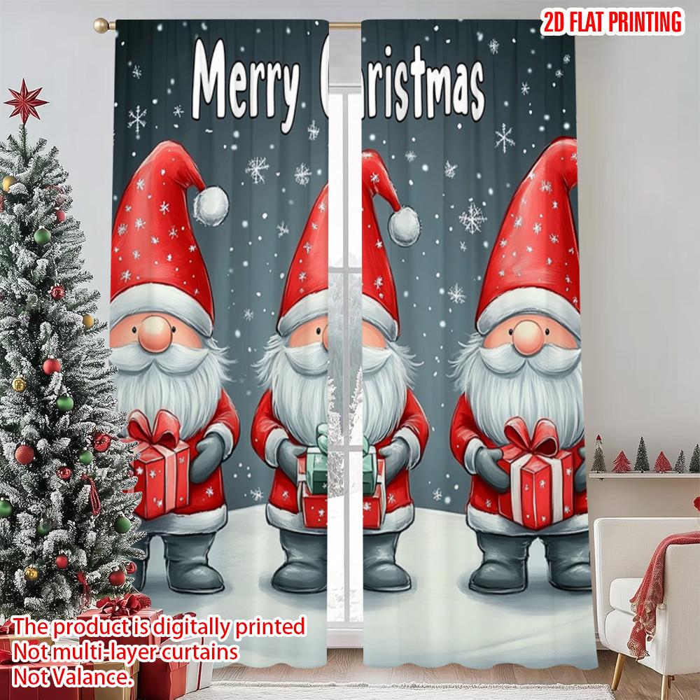 

2pcs 2D flat printing Merry Christmas Scene Curtains Christmas midget Machine Washable Polyester Without Electricity Family 52.50×116.00 CM 2pcs