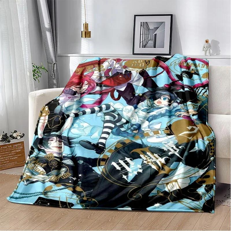 3D Anime Black Butler Cartoon Blanket,Soft Throw Blanket for Home Bedroom Bed Sofa Picnic Travel Office Rest Cover Blanket Kids