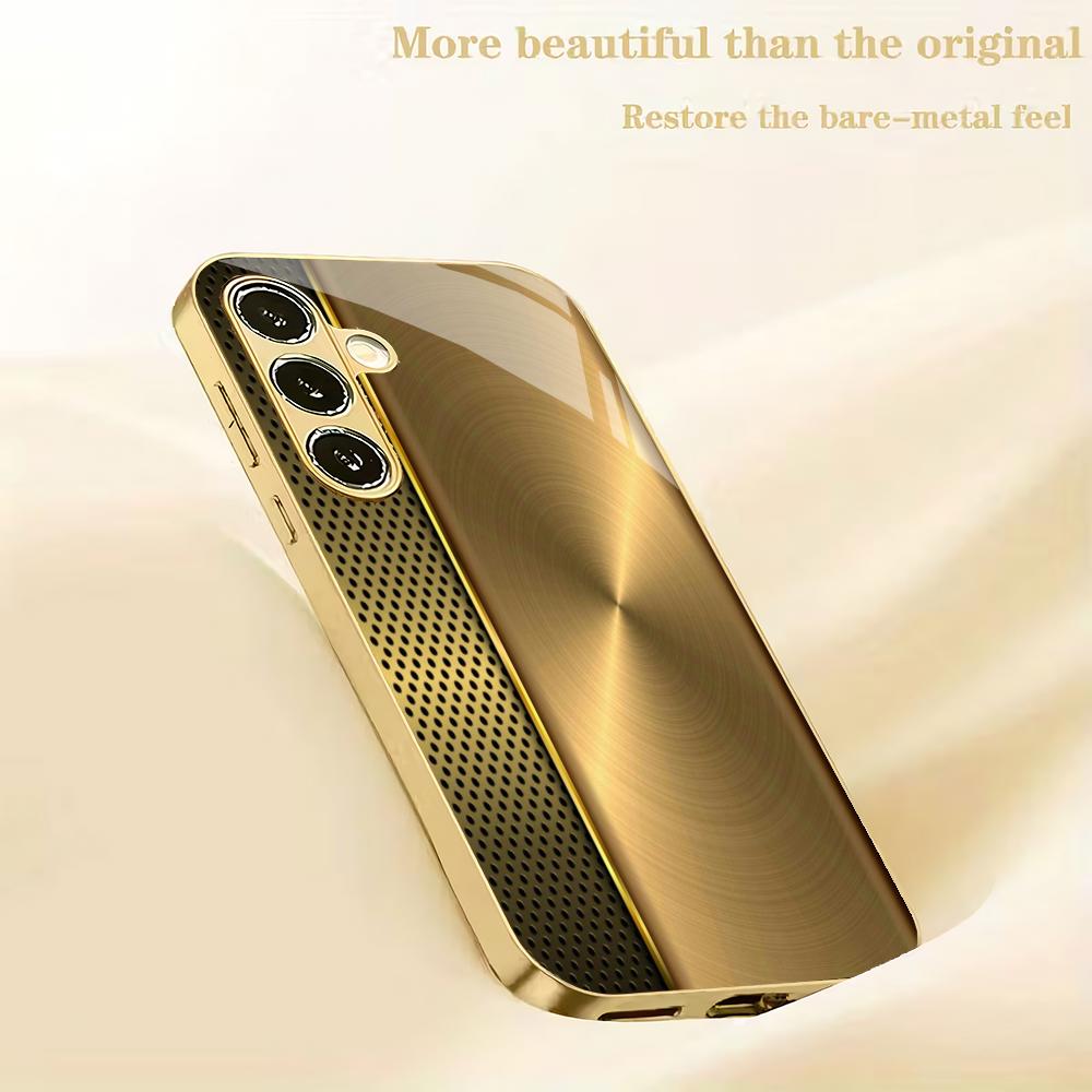 Funda de teléfono de vidrio electrochapado con textura dorada adecuada para Samsung Galaxy S26 S25 S24 S23 S22 S20 FE/Ultra/Plus5G anticaída