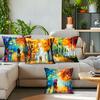 4 Pcs Watercolor Oil Painting Maple Leaf Single-Sided Printed Pillowcase For Home Living Room Bedroom Car Decor