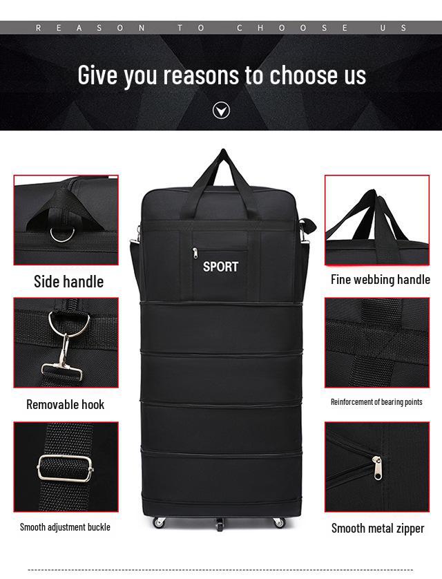 Bolsa de viagem dobrável de tecido Oxford xadrez de grande capacidade com rodas