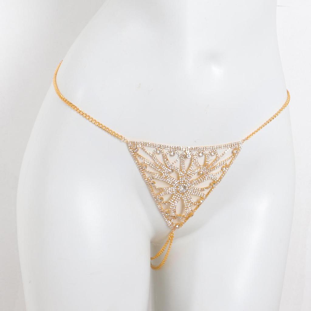 Europäischer & Amerikanischer Trendiger Strass-Bikini & String-Set mit Funkelnder Körperkette für Nachtclubs & Strände