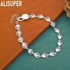 925 Sterling Silver AAA Zircon Heart Side Chain Charm Bracelet Gift Jewelry