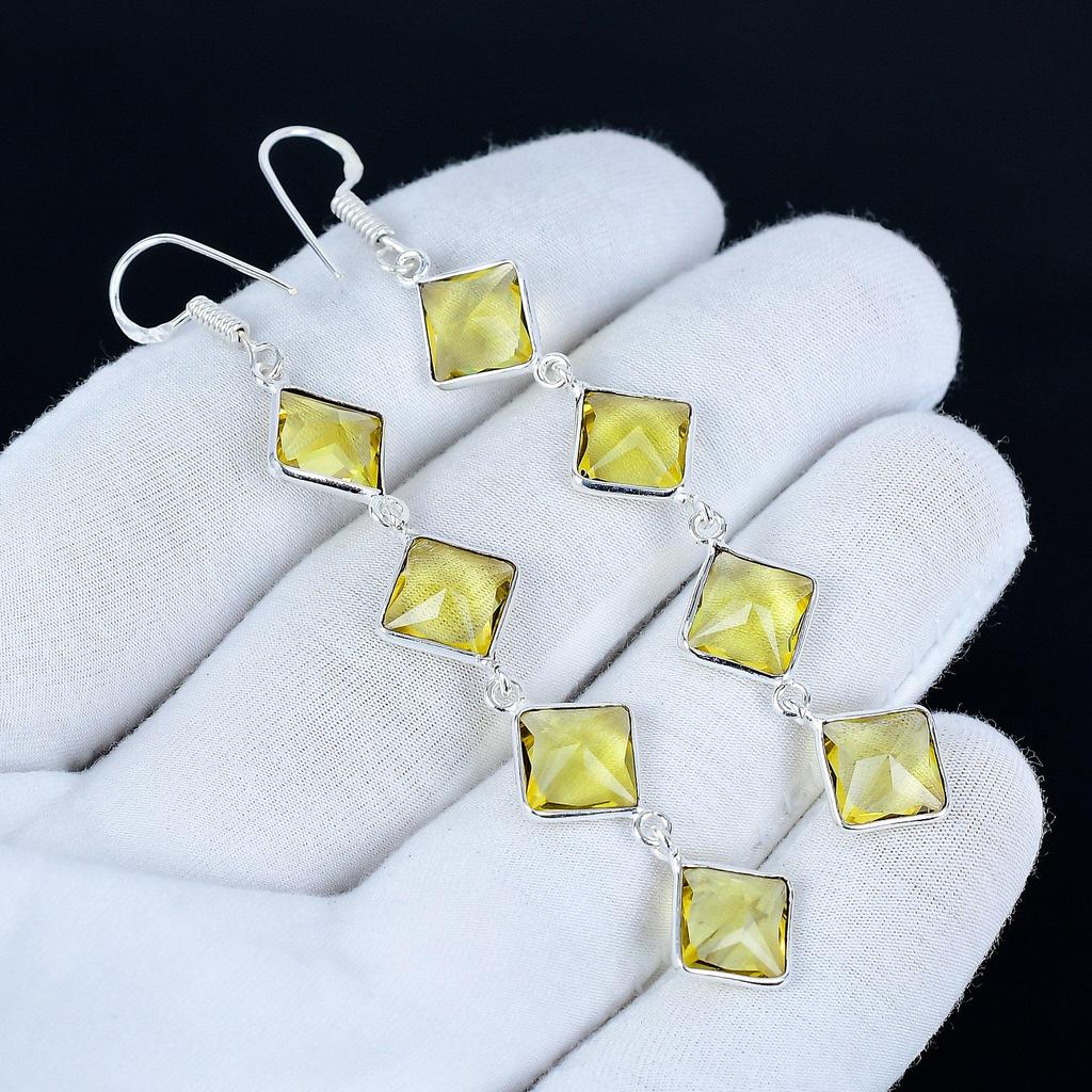 Citrine Gemstone Earrings, 925 Sterling Silver Earrings, Handmade Silver Earrings For Gift, Citrine Dangle Earrings Party Wear Gift