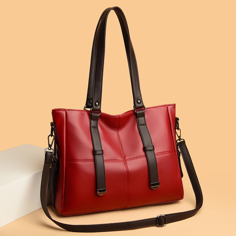 Large Capacity Retro Tote Bag Solid Color Casual Women's Shoulder Bag Mother Bag