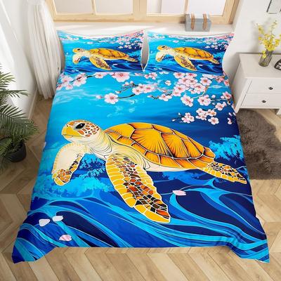 Sea Turtle Duvet Cover Ocean Animal Bedding Set Microfiber Marine Life Quilt Cover Twin Full Queen King For Kids Adult Bedroom