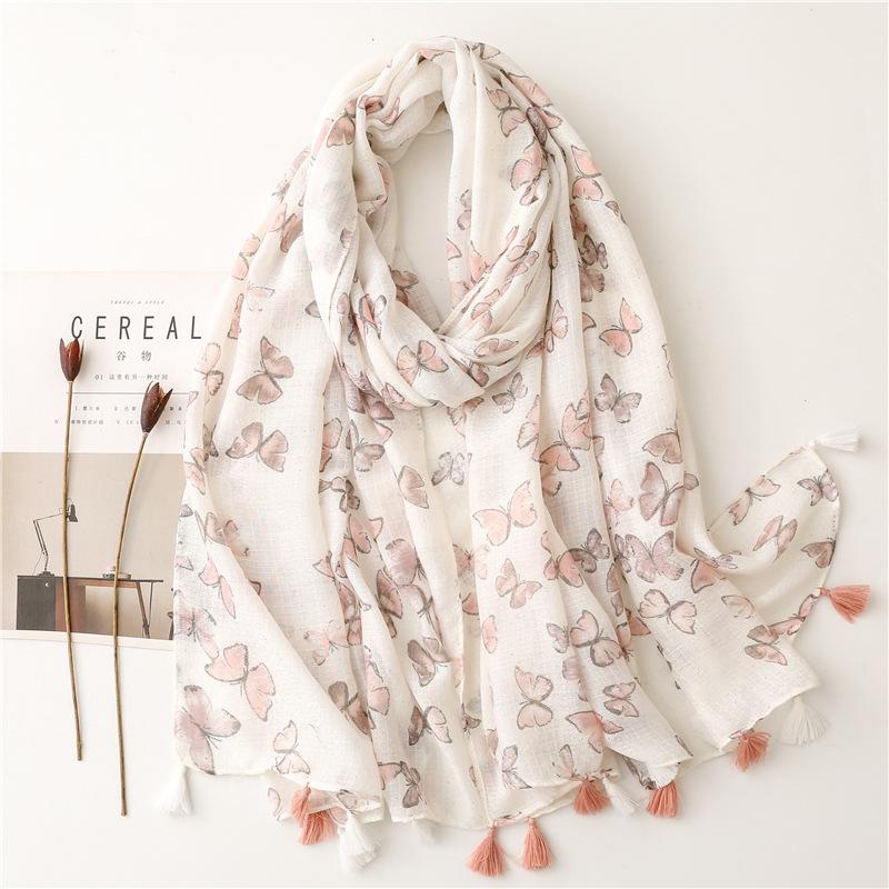 Spain Brand Lovely Lotus Floral Tassel Viscose Shawl Scarf Lady Print Soft Wrap Snood Bufandas Muslim Hijab Sjaal 180*90Cm
