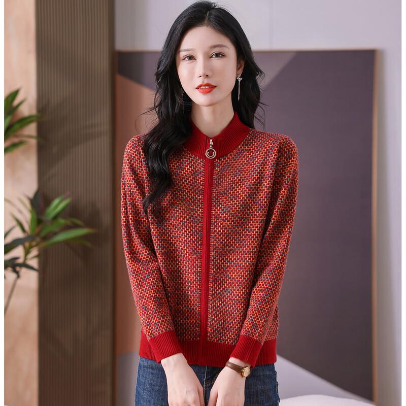 SNOWFLYING Women s Semi-High Collar Zipper Knit Cardigan XL