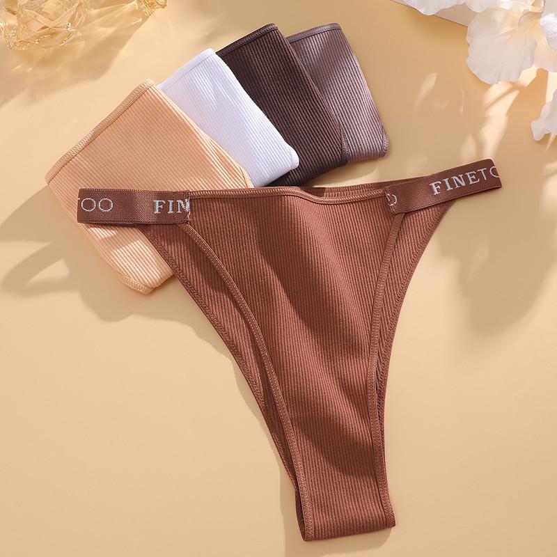 FINETOO Cotton Thongs for Women Sexy Panties Underwear Solid Color Intimates Lingerie