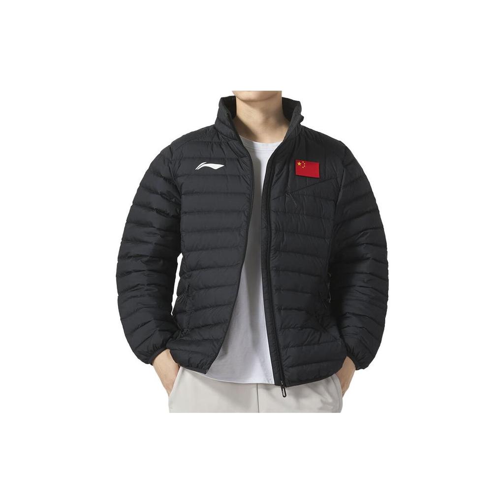 Li Ning Badminton Series Down Jacket Sports Warm Stand Collar Coat Unisex outerwear Black AYMT119-1