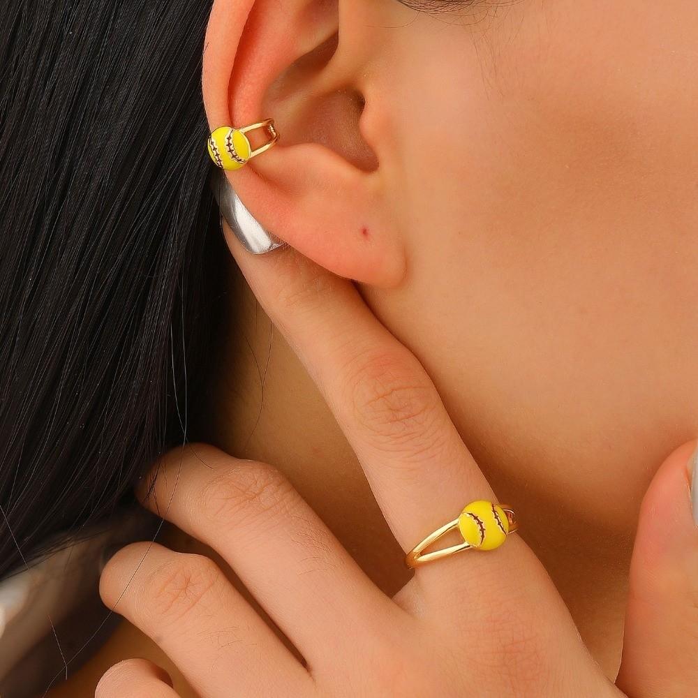 Colourful Adjustable Finger Ring Copper Sports Balls Shaped Open Rings Football Ear Clips Holiday