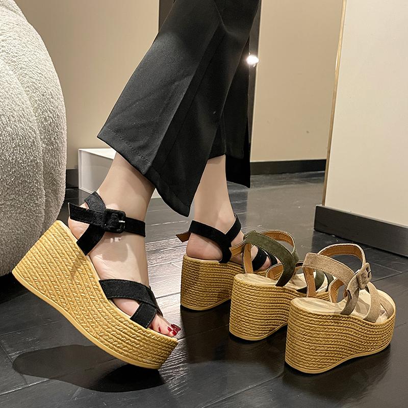 Fashion Wedge Heel Summer New Fashion Platform Thick Bottom Buckle Casual Comfortable Walking Shoes Sandals for Women DLSYXD