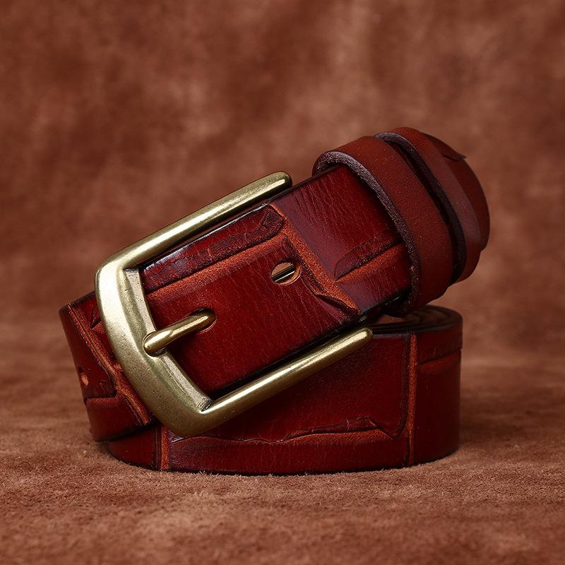 Belt Men's Retro Hand-Made Knife Cutting Leather Pin Buckle Fashion Trendy Unique Thick First Layer Cowhide Man's Belt