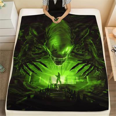 1PC Alien Print Flannel Blanket, High Quality All Seasons, Home Decor, Warmth and Comfort, Perfect for Christmas Gifts
