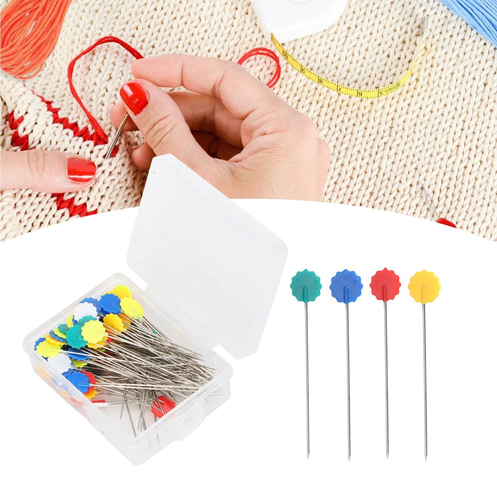 100pcs Flower Head Sewing Pins Flat Head Straight Quilting Pins for Sewing   Projects