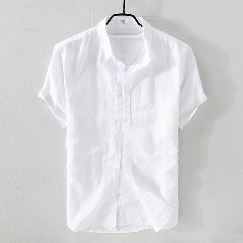 Men's Casual Loose White Linen Shirt - Short-Sleeved and Long-Sleeved Options for Spring and Summer