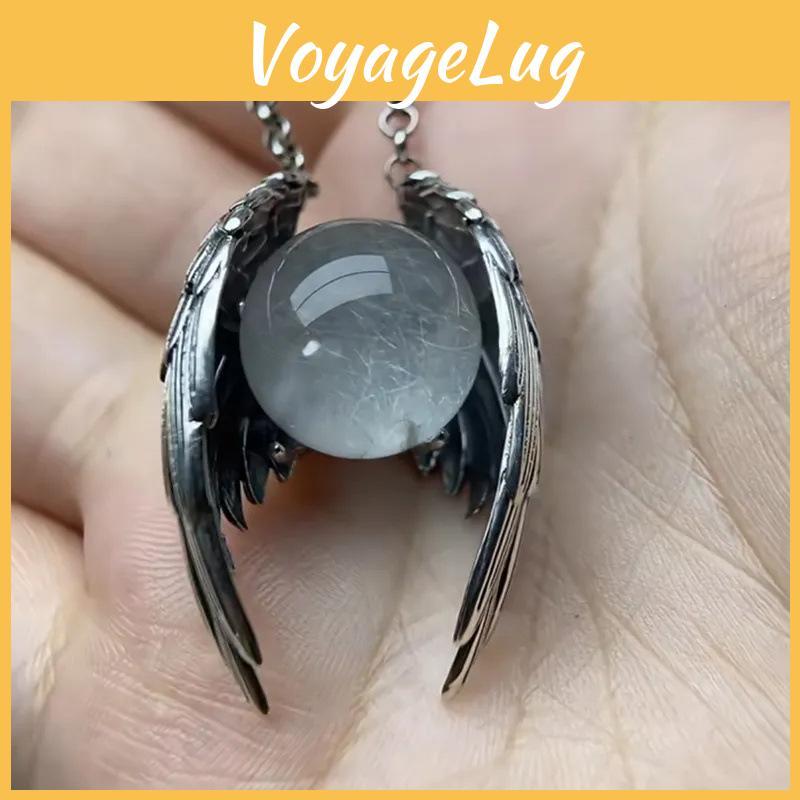 Ghost Wings Faux Crystal Pendant Necklace With Wing And Sphere Elements For Daily Style