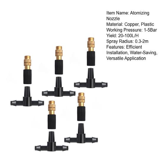 Three-Way Atomizing Nozzle Set Brass Misting Nozzles with Drip Irrigation Connector Adjustable Drip Irrigation Mister Set for Garden Patio Greenhouse