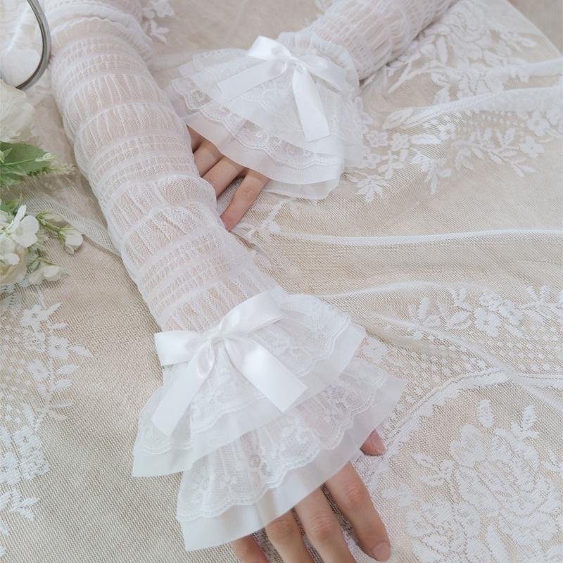 Elegant Bows Arm Sleeves Women Lace Fingerless Gloves Cosplay Costume Accessories for Women and Girls