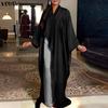 VONDA Plus Size Women Casual Loose V Neck Long Sleeve High Split Irregular Long Blouse Tops