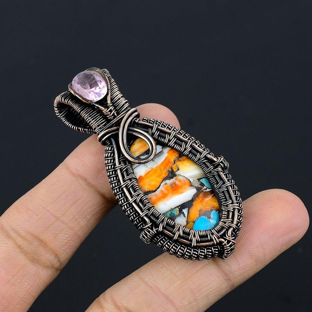 Spiny Oyster Handmade Gemstone Pendant, 999 Copper Wire Wrapped Pendant Designer Jewelry, For Anniversary Gift