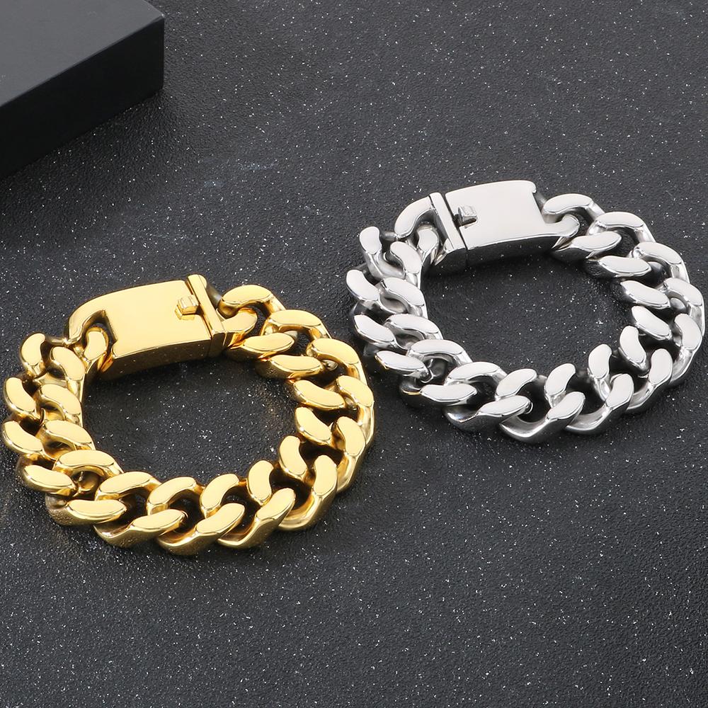 Hiphop Stainless Steel Bracelet Men's Accessories Christmas Gifts Jewelry Matte Brushed 20MM Width Curban Chain Man Bracelets