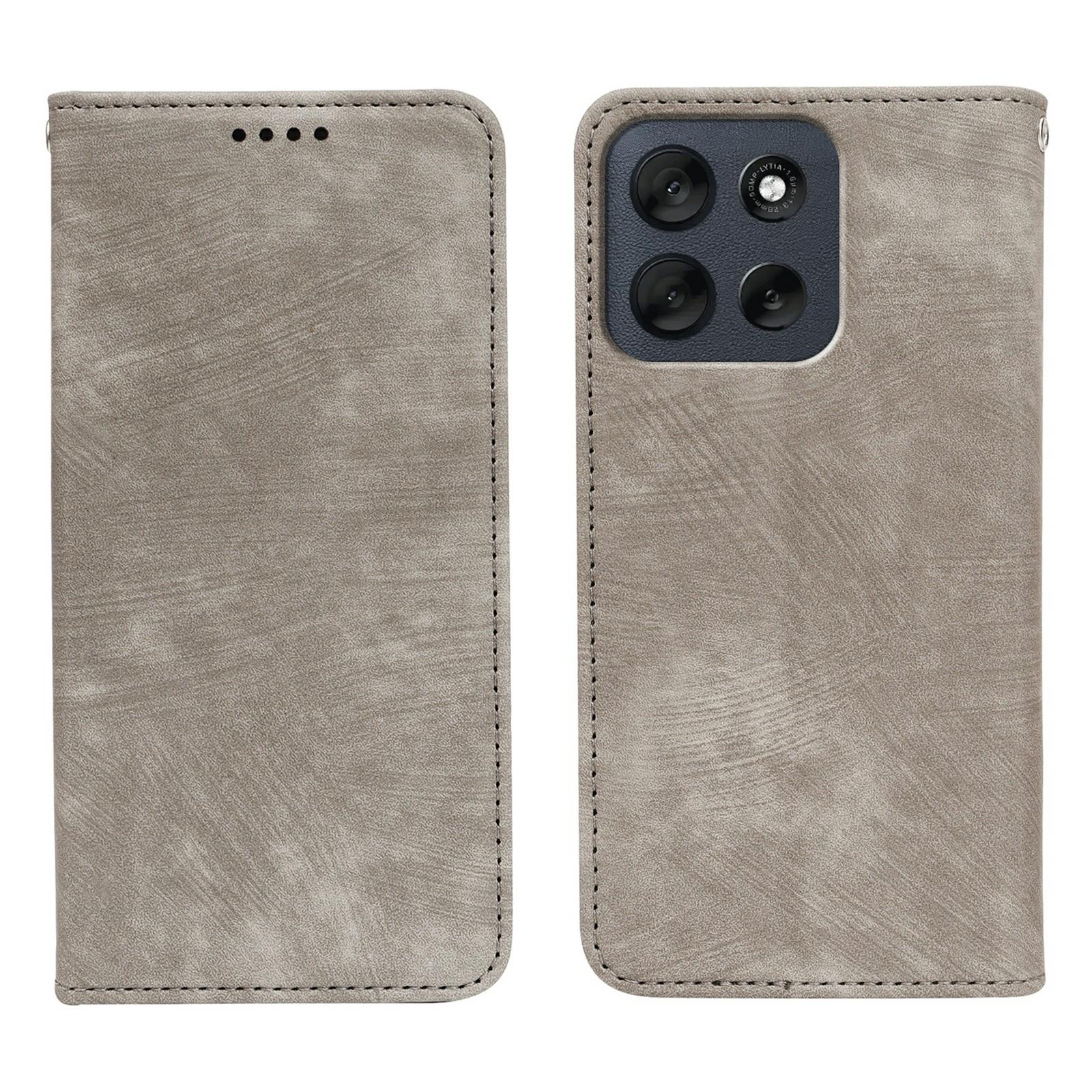 

For Motorola Moto G56 5G Case Strong Magnetic Leather Wallet Phone Cover with Striped Texture Grey