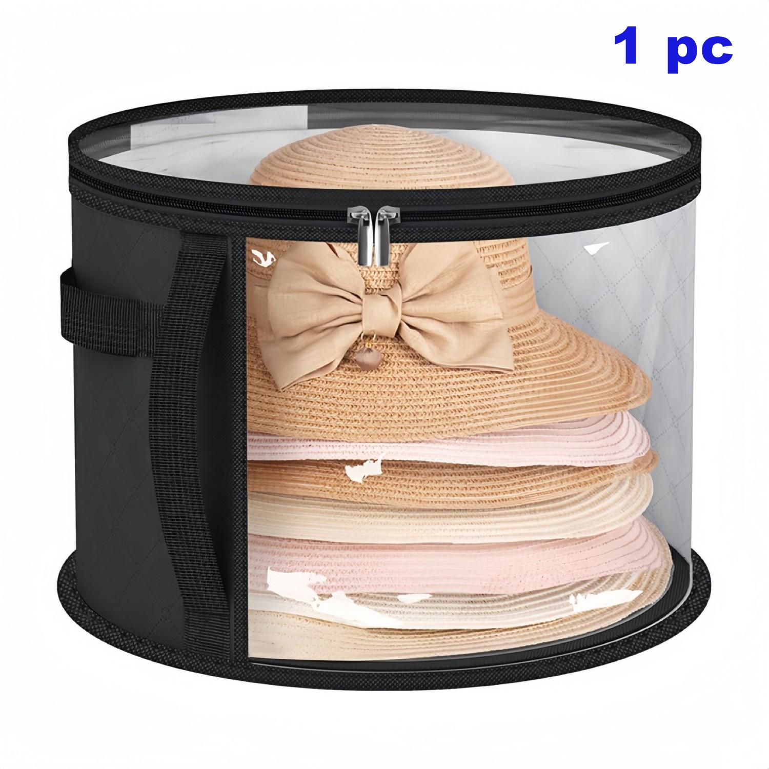 

Hat Storage Bucket Clothing Travel Organizer Foldable Round Brim Bag With Handle And Clear Window HOT