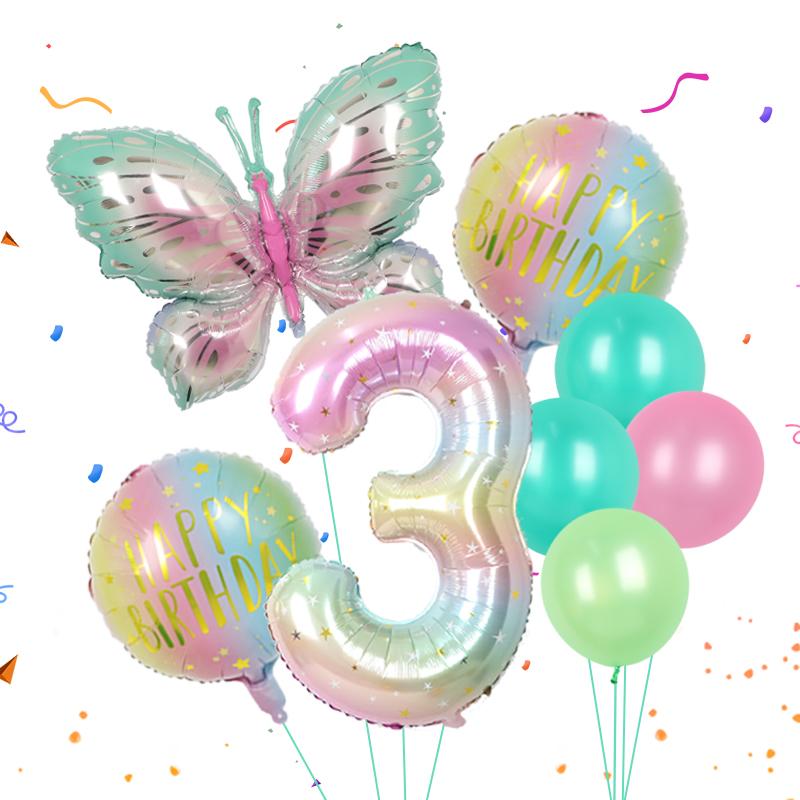 8pcs Butterfly Balloon Set 40inch Gradient Colorful Number 1-9 Foil Balloon Fairy Birthday Party Decoration Baby Shower Supplies