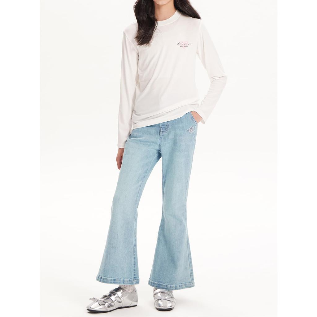 Barry Banny Long Sleeve Heart Round Slim Suitable for Elementary and Middle School and White Kids' Girls' T-Shirt, Modal, Print, Neck,