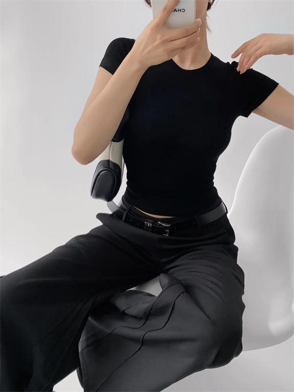 Pure Desire Women's Spicy Girl Round Neck Ribbed Summer T-Shirt