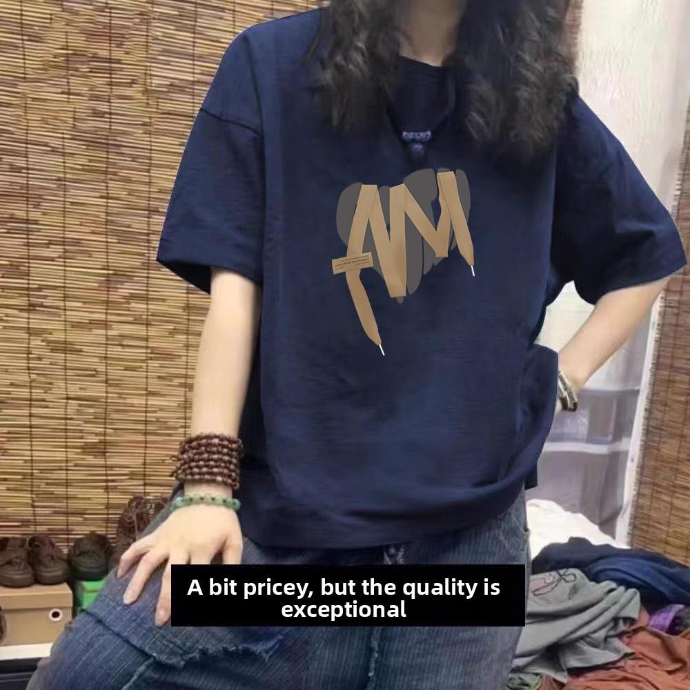 Retro Large Size Hip Hop American Sle Cotton T-irt Women's Summer Loose Design Ort Sve Trendy Brand F Sve Top