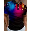 Full Print Fashion Polo Shirt For Men Summer Short Sleeve Button Collar Colorful Stripe Pattern Shirt New In Men's Tennis Tshirt