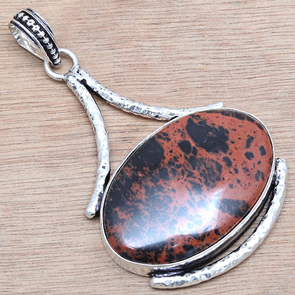Mahagoni Obsidian Handgefertigt Damen Unisex Silberschmuck Anhänger 2.5