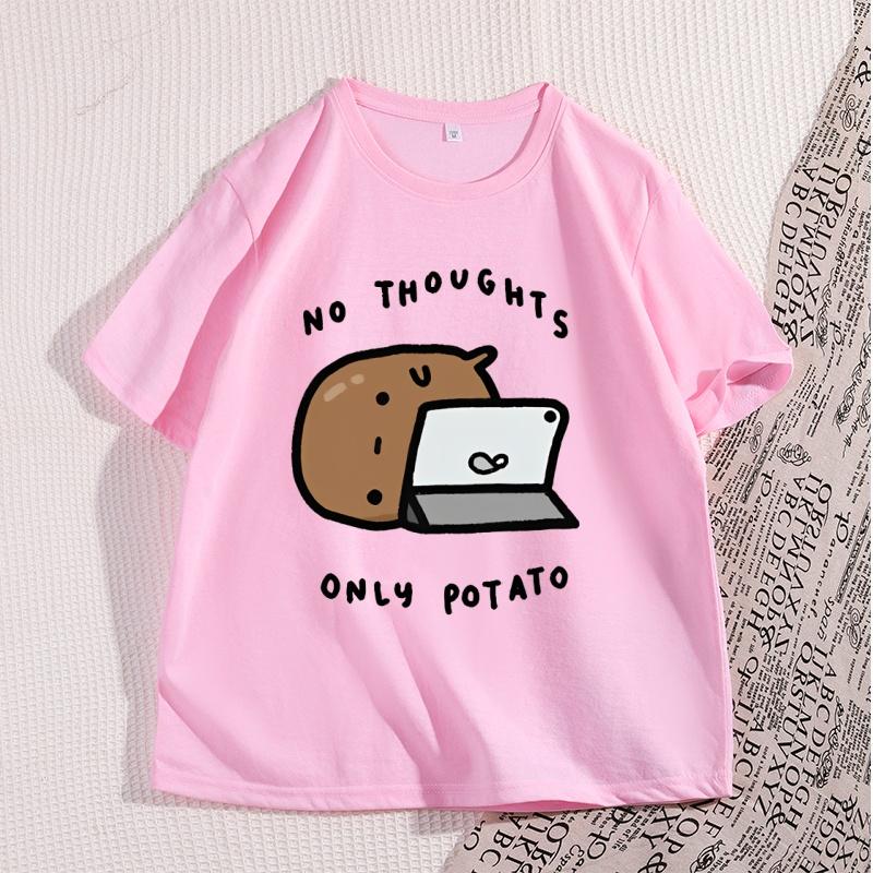 

No Thoughts Only Potato Graphic T Shirts Men Women Casual Crewneck Tshirt Men s Short Sleeve Tees Unisex Y2k Streetwear Clothes L рожевий