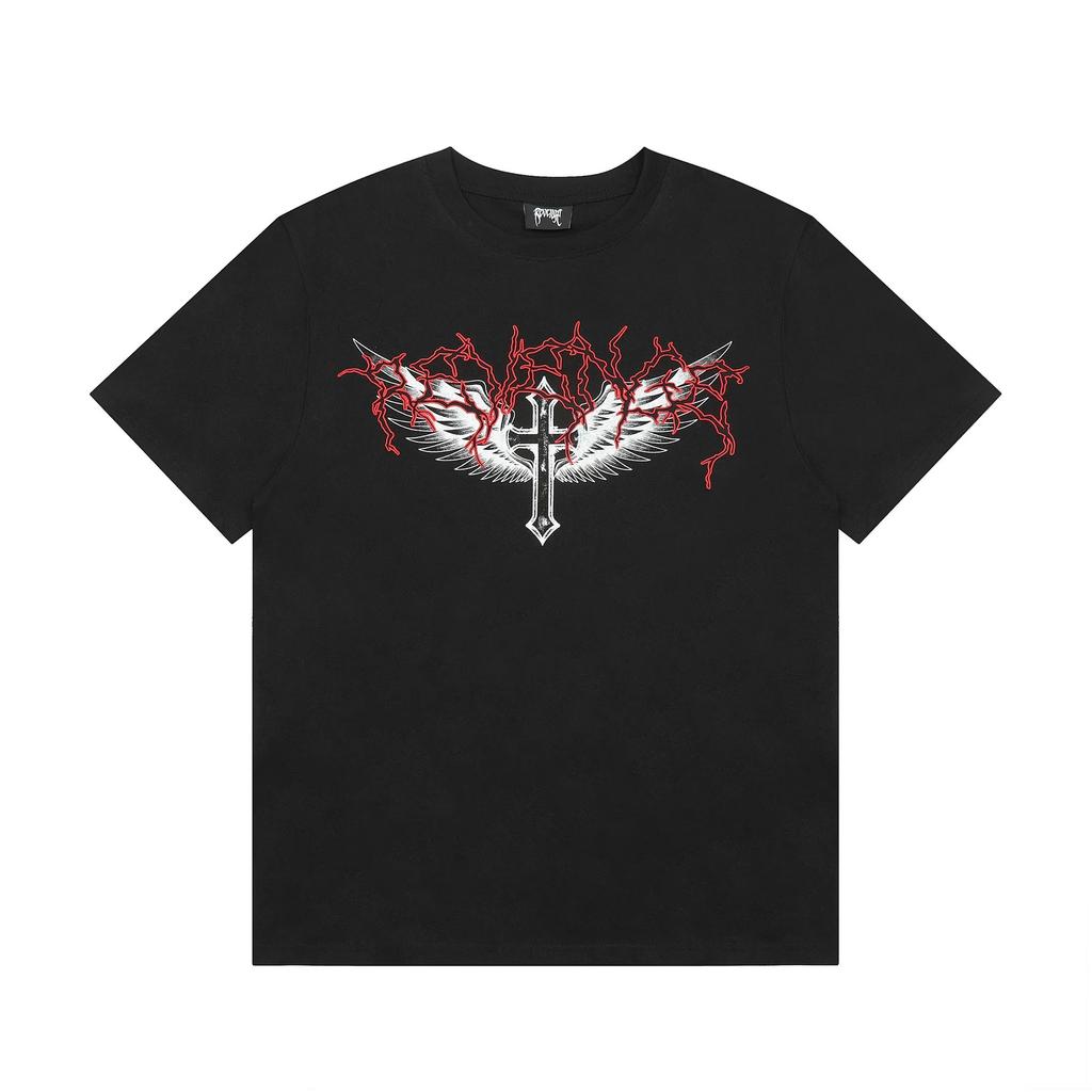 2024 REVENGE Scythe Skull Portrait Letter Abstract Print Trend Loose Short Sleeved T-shirt Unisex