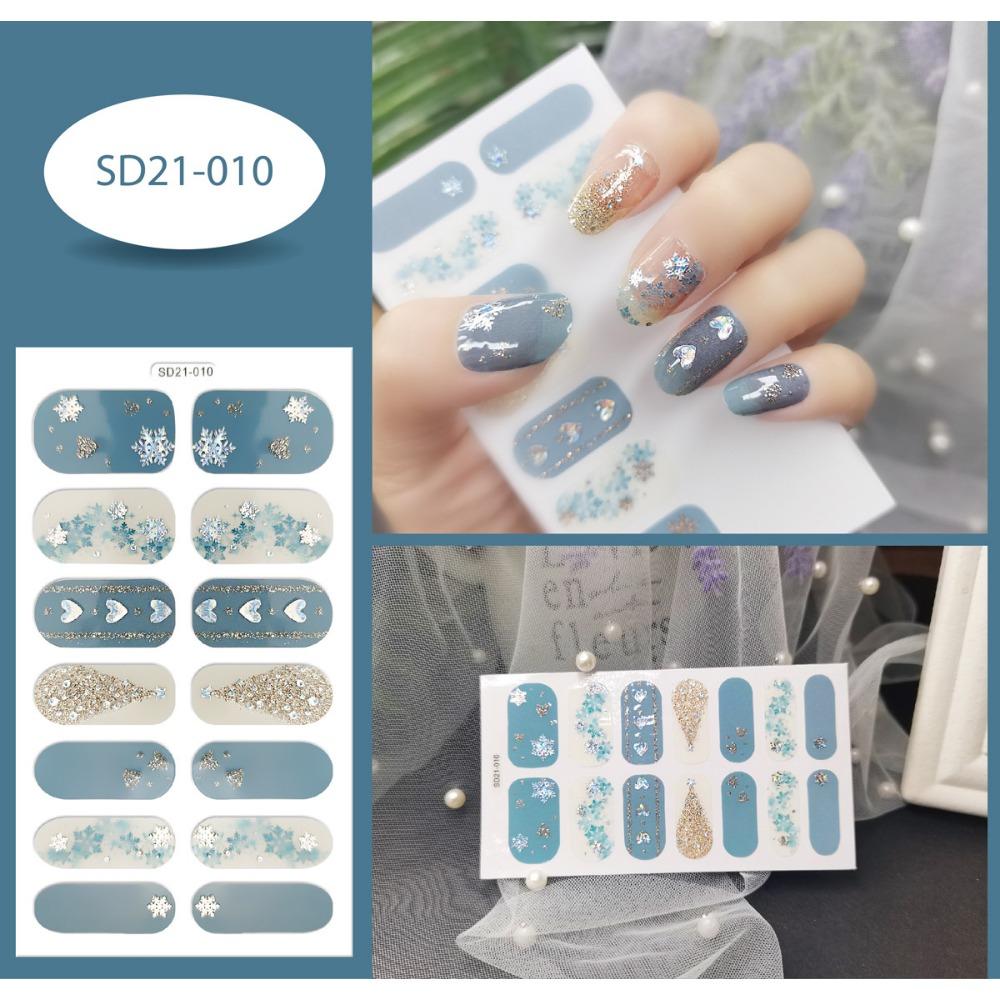 

14 шт./лист, полное покрытие, Рождественский маникюр, снежинка, Рождественская елка, накладные ногти, готовые маникюрные наклейки