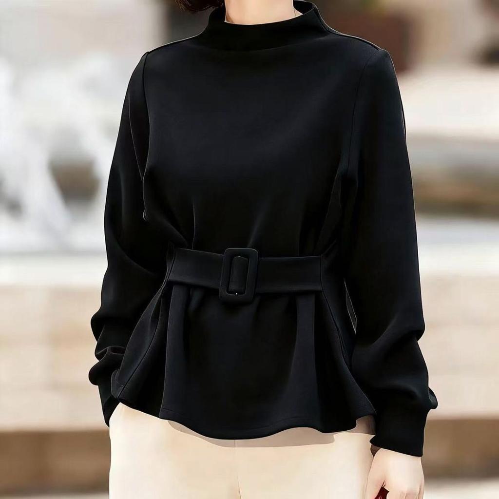 French Design Long Sleeve Warm Top Pullover Slim Fit New Style Fashion Waist Cinched Stylish Sweatshirt For Autumn And Winter