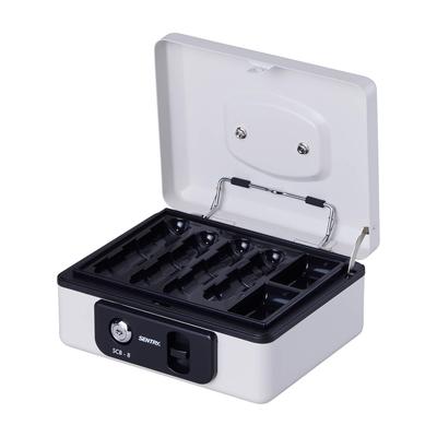 SENTRY Portable Safe, Small Cash Box, Storage Box with Lock, A6 Size, Key Lock, Coin Case, One-Touch Open, Light Gray SCB-8