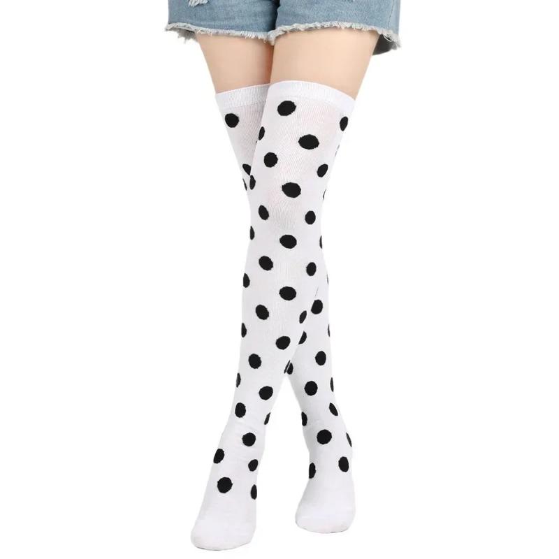 Long Socks Womens Over Above Knee Striped Thigh High Stockings Polka Dot Ladies Black White Pink Cosplay Lolita Harajuku Y2k