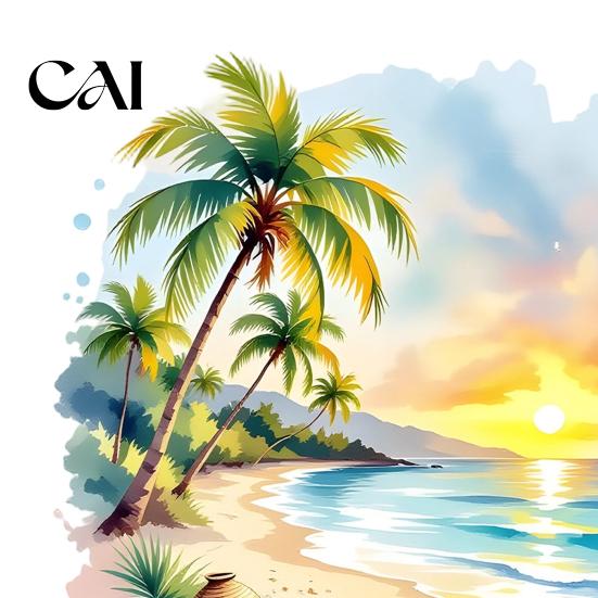 Tropical Landscape Wall Decor Sunset Palm Tree Seaside Decal, Watercolor Summer Beach Sticker, Art Coconut for Kids Bedroom Nursery Home Decorative