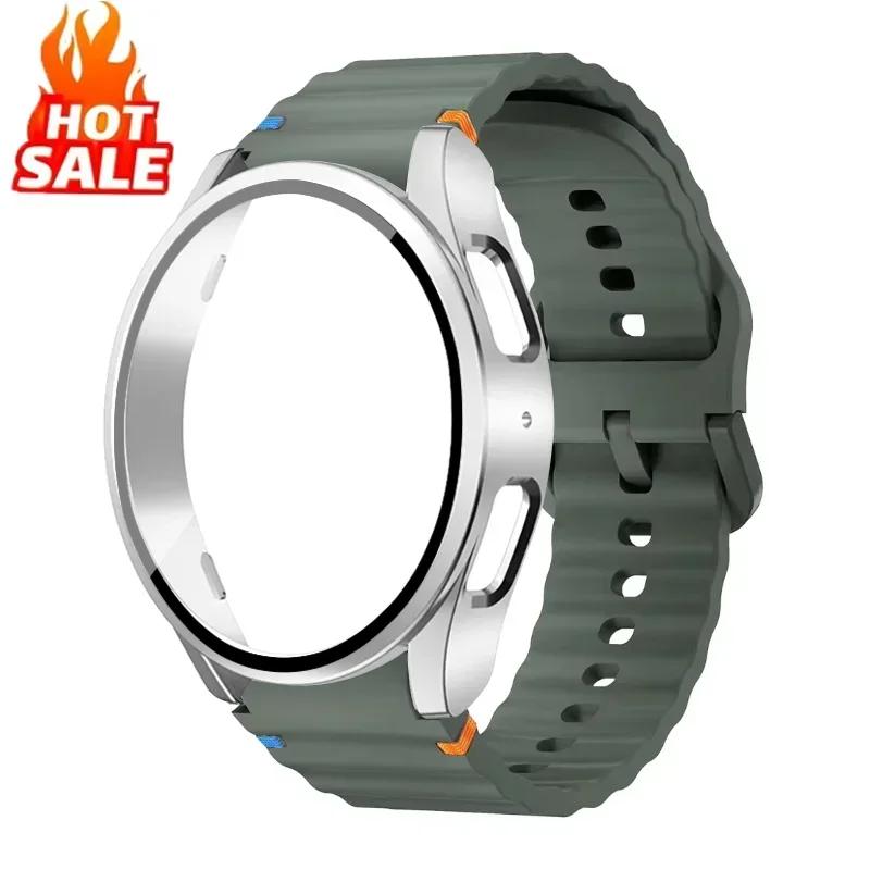 Case+Strap for Samsung Galaxy Watch 7 6 5 4 40mm 44mm Silicone Official Band PC Protector Cover Bumper Accessorie Galaxy Watch 7