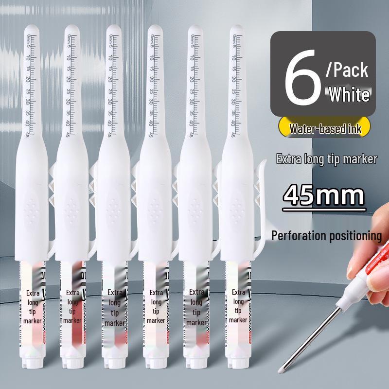 Extra-Long Tip White Oil-Based Marker: Durable, Non-Fading, Deep-Hole Pen for Construction.